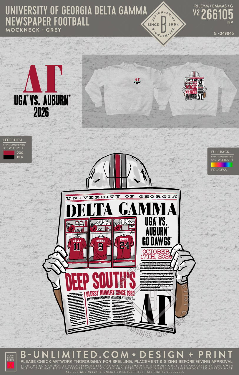 UGA DG - Newspaper Football - Tap Stitch - WW0004-P001-V2 - Mockneck Crewneck Sweatshirt - Flower Grey