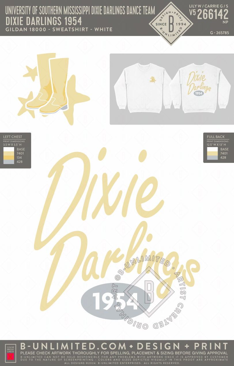 University of Southern Mississippi Dixie Darlings Dance Team - Dixie Darlings 1954 - Gildan - 18000 - Crewneck Sweatshirt - White