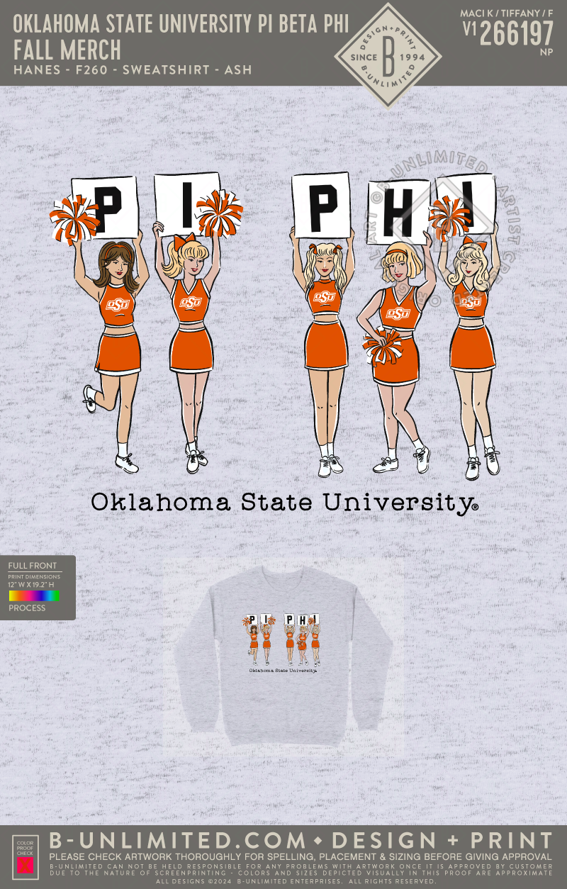 Oklahoma State University Pi Beta Phi - Fall Merch - Hanes - F260 - Sweatshirt - Ash