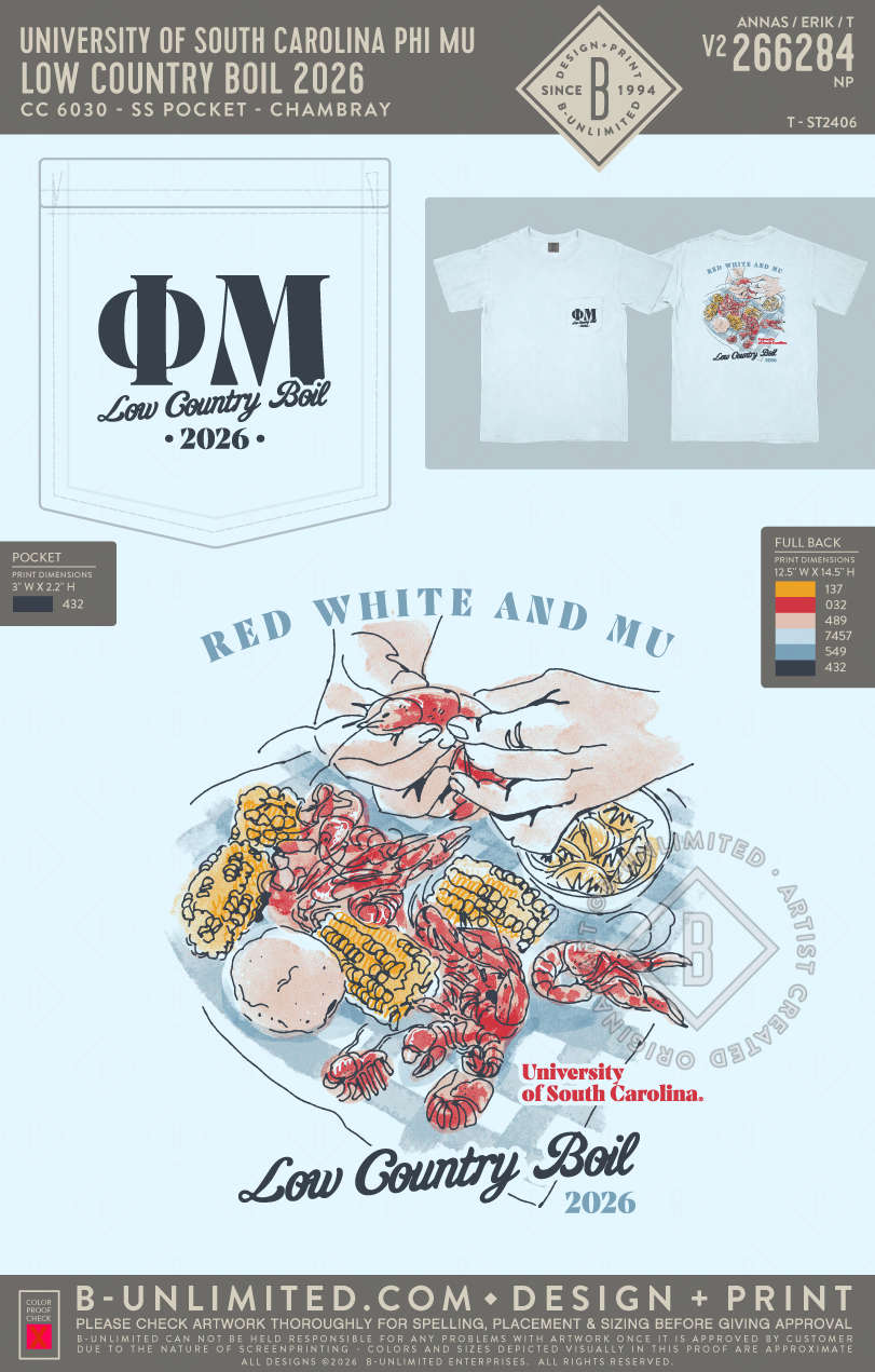 University of South Carolina Phi Mu - Low Country Boil 2026 - CC - 6030 - SS Pocket - Chambray