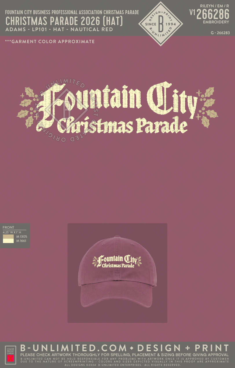Fountain City Business Professional Association Christmas Parade - Christmas Parade 2026 (HAT) - Adams - LP101 - Hat - Nautical Red