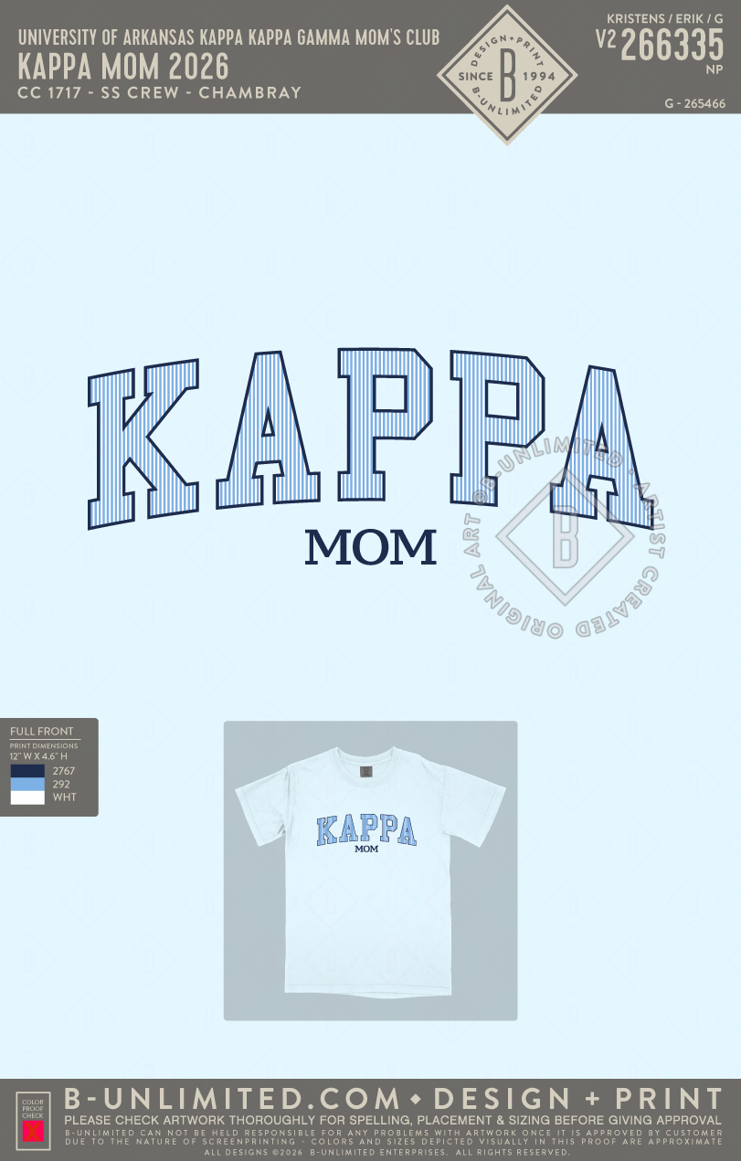 University of Arkansas Kappa Kappa Gamma Mom's Club - Kappa Mom 2026 - CC - 1717 - SS Crew - Chambray