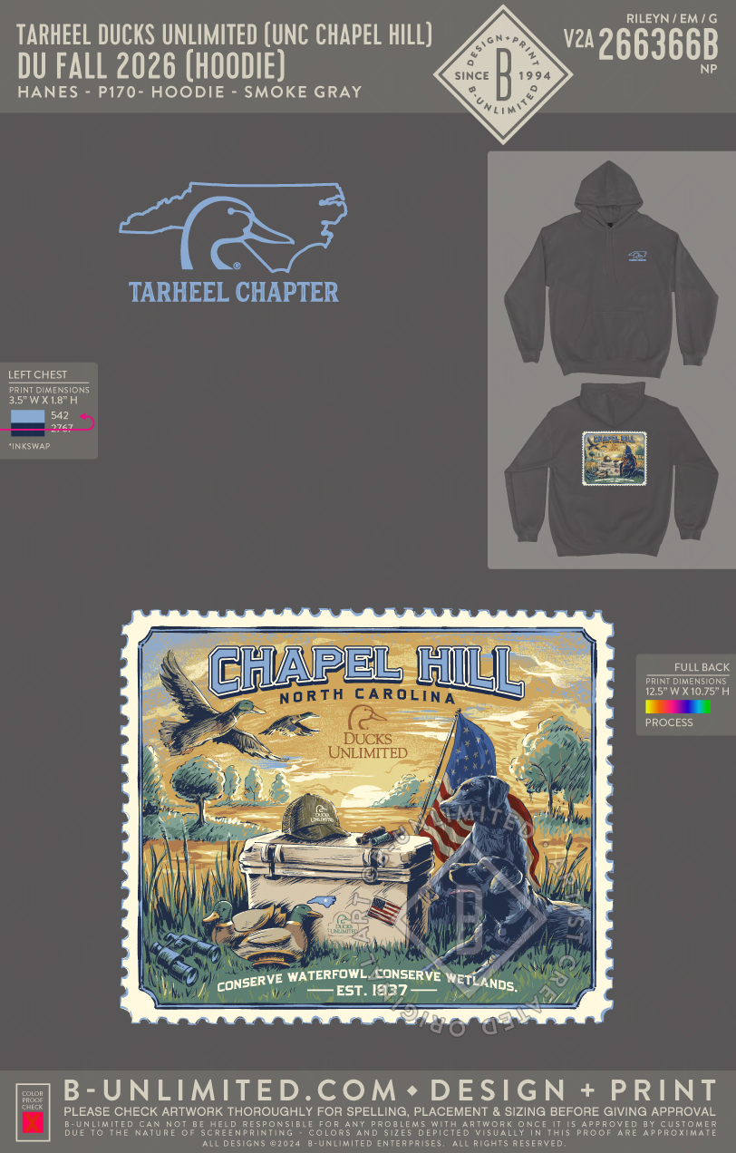 Tarheel Ducks Unlimited (UNC Chapel Hill) - DU Fall 2026 (Hoodie) - Hanes - P170 - Hoodie - Smoke Grey