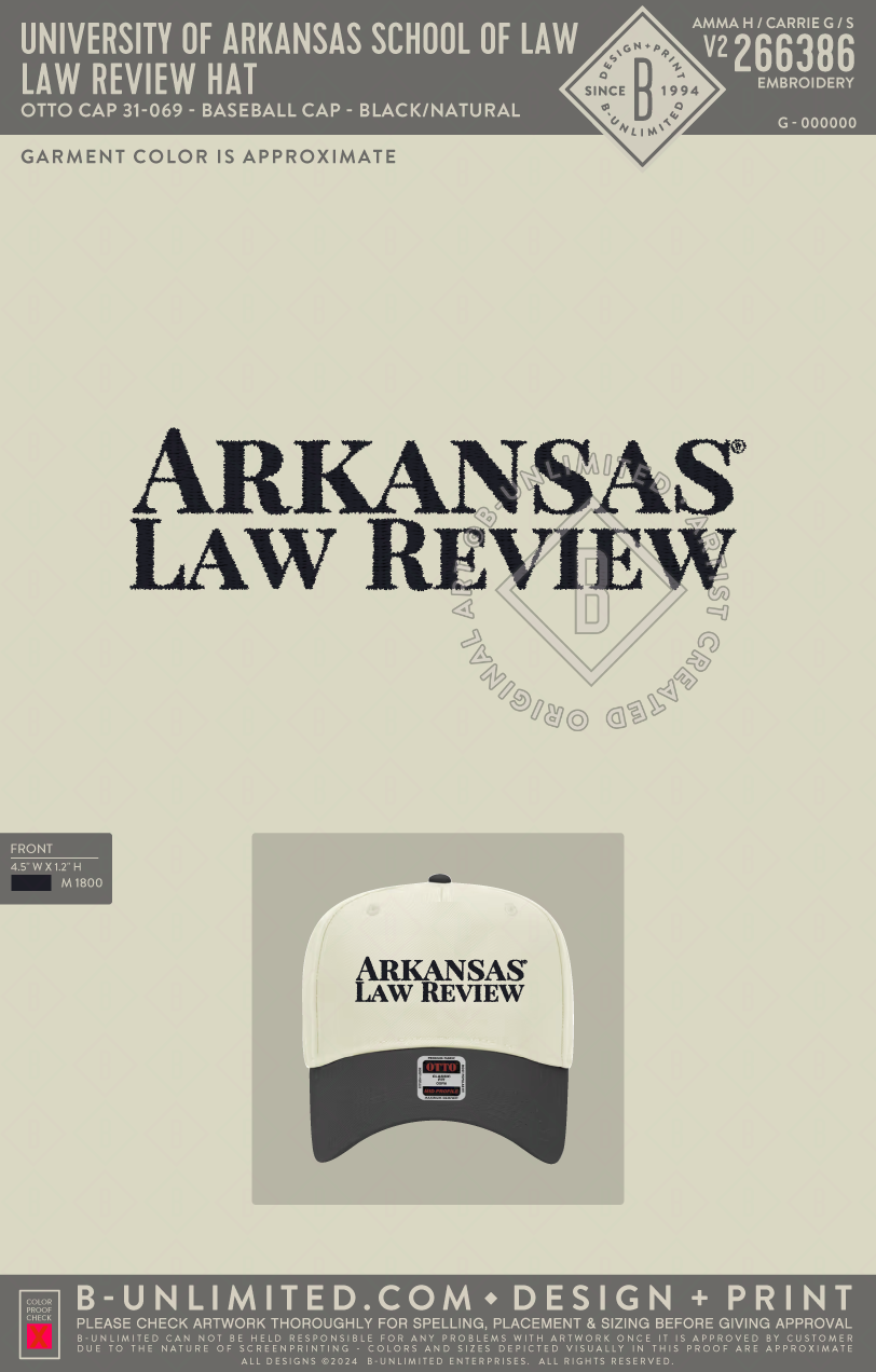 University of Arkansas School of Law - Law Review Hat - Otto Cap - 31-069 - Baseball Cap - Black/Natural