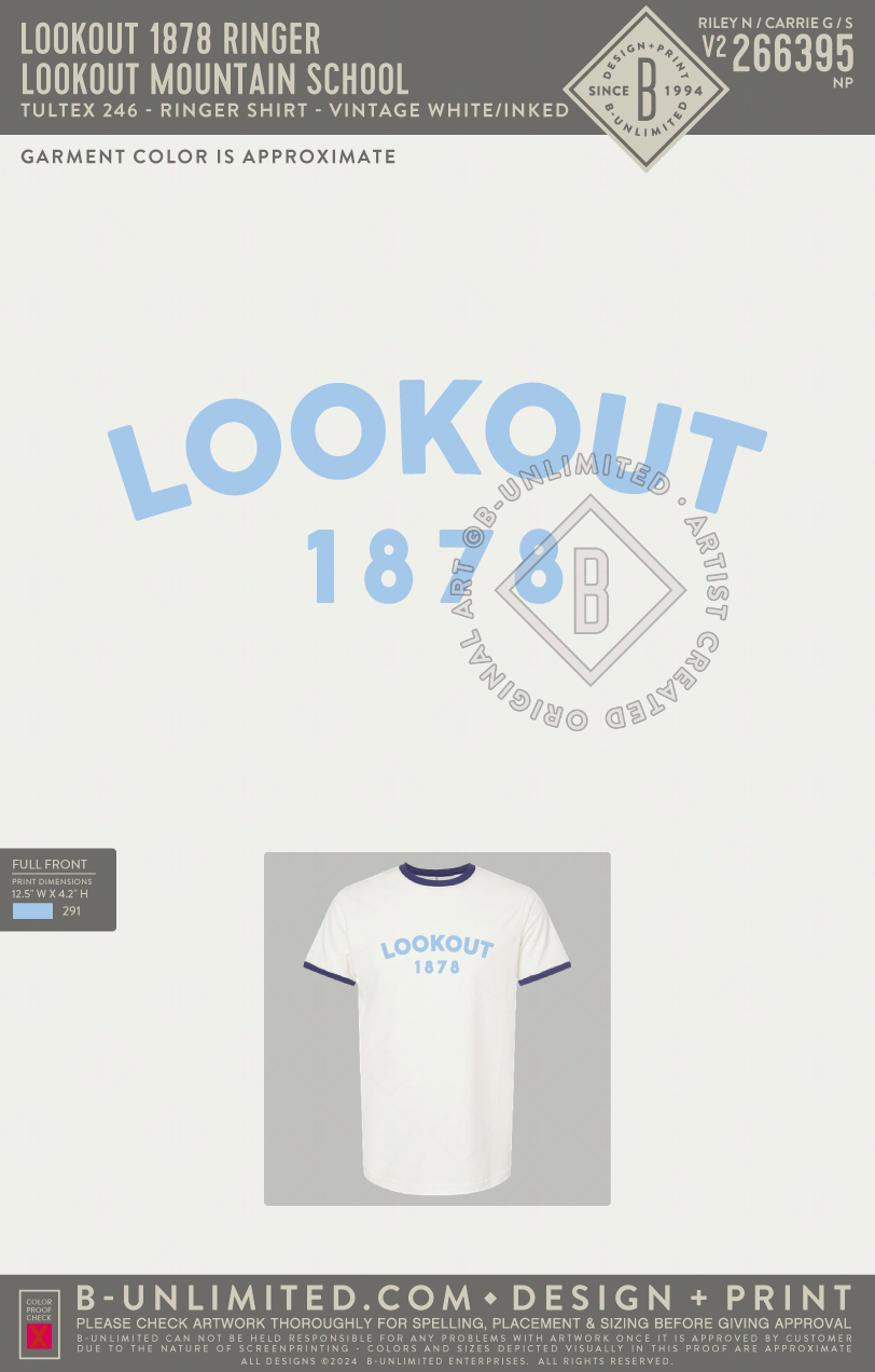 Lookout Mountain School - Lookout 1878 Ringer - Tultex - 246 - Unisex Fine Jersey Ringer T-Shirt - Vintage white/inked