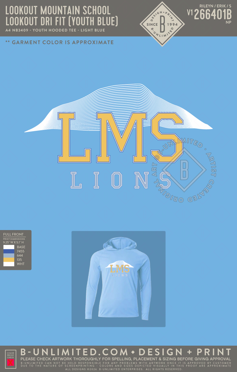 Lookout Mountain School - Lookout Dri Fit (YOUTH Blue) - A4 - NB3409 - Youth Cooling Performance Long Sleeve Hoodie - Light Blue