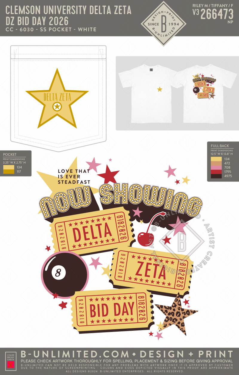 Clemson University Delta Zeta - DZ Bid Day 2026 - CC - 6030 - SS Pocket - White
