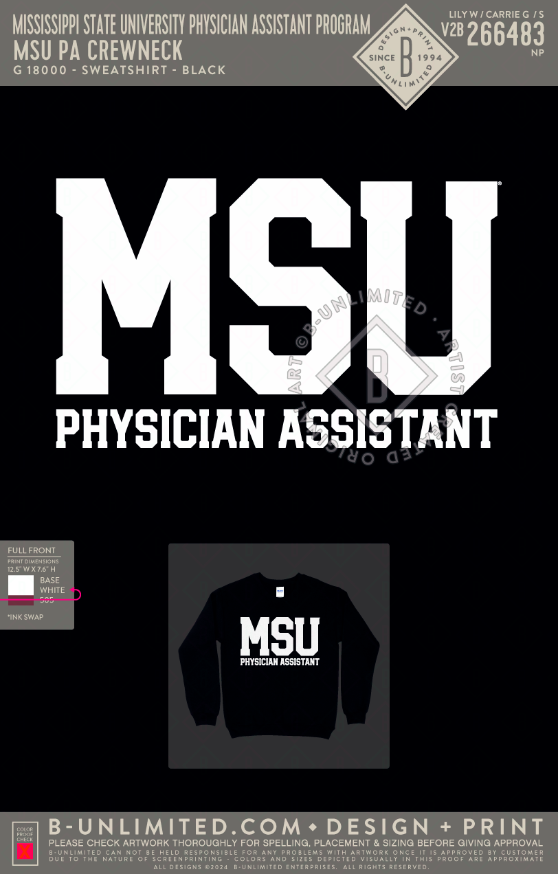 Mississippi State University Physician Assistant Program - MSU PA Crewneck - Gildan - 18000 - Crewneck Sweatshirt - Black