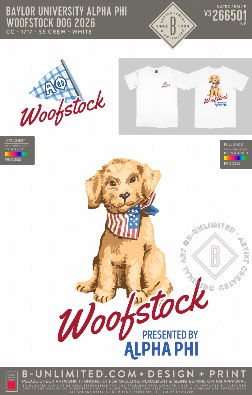 Baylor University Alpha Phi - Woofstock Dog 2026 - CC - 1717 - SS Crew - White