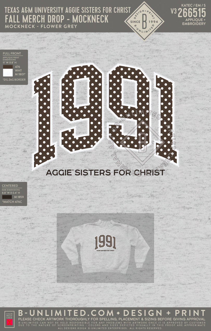 Texas A&M University Aggie Sisters For Christ - Fall Merch Drop - Mockneck - Tap Stitch - WW0004-P001-V2 - Mockneck Crewneck Sweatshirt - Flower Grey