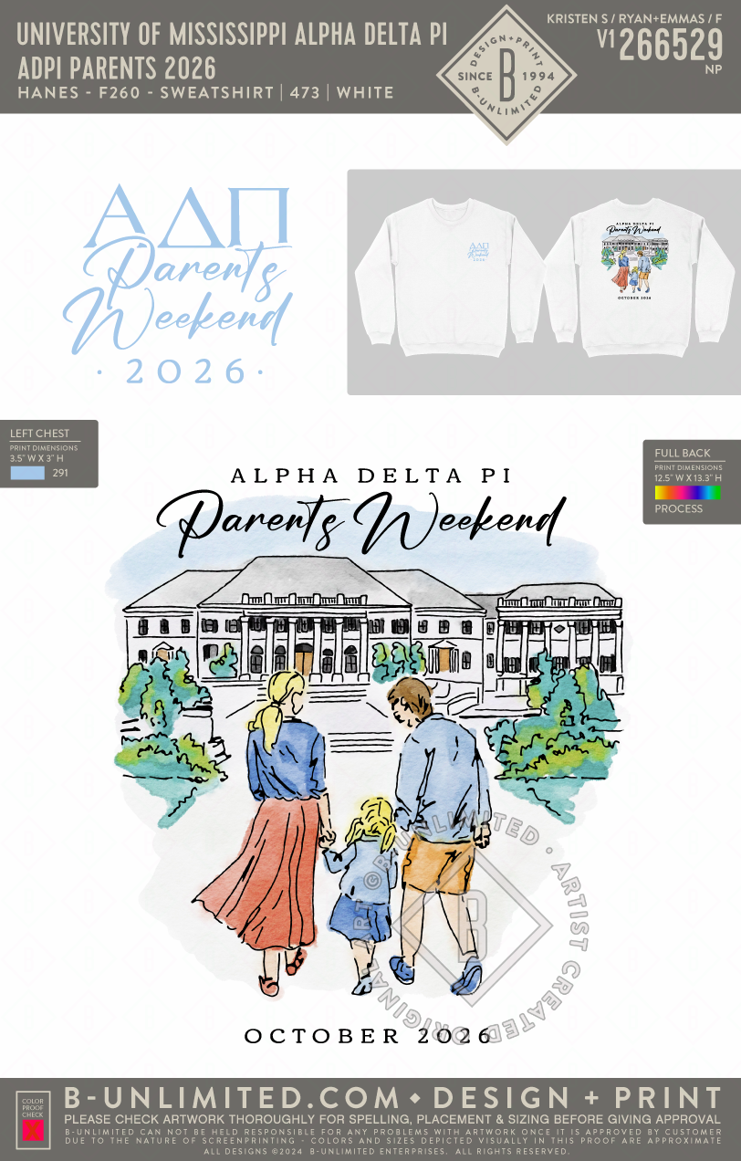 University of Mississippi Alpha Delta Pi - ADPI Parents 2026 - Hanes - F260 - Sweatshirt - White