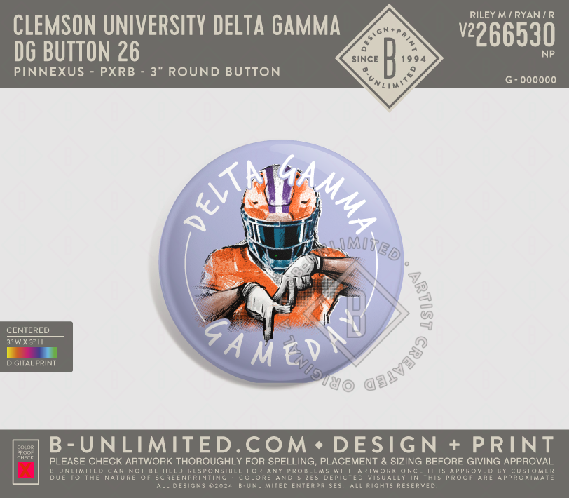 Clemson University Delta Gamma - DG BUTTON 26 - PinNexus - PXRB - 3" Round Button - Multi