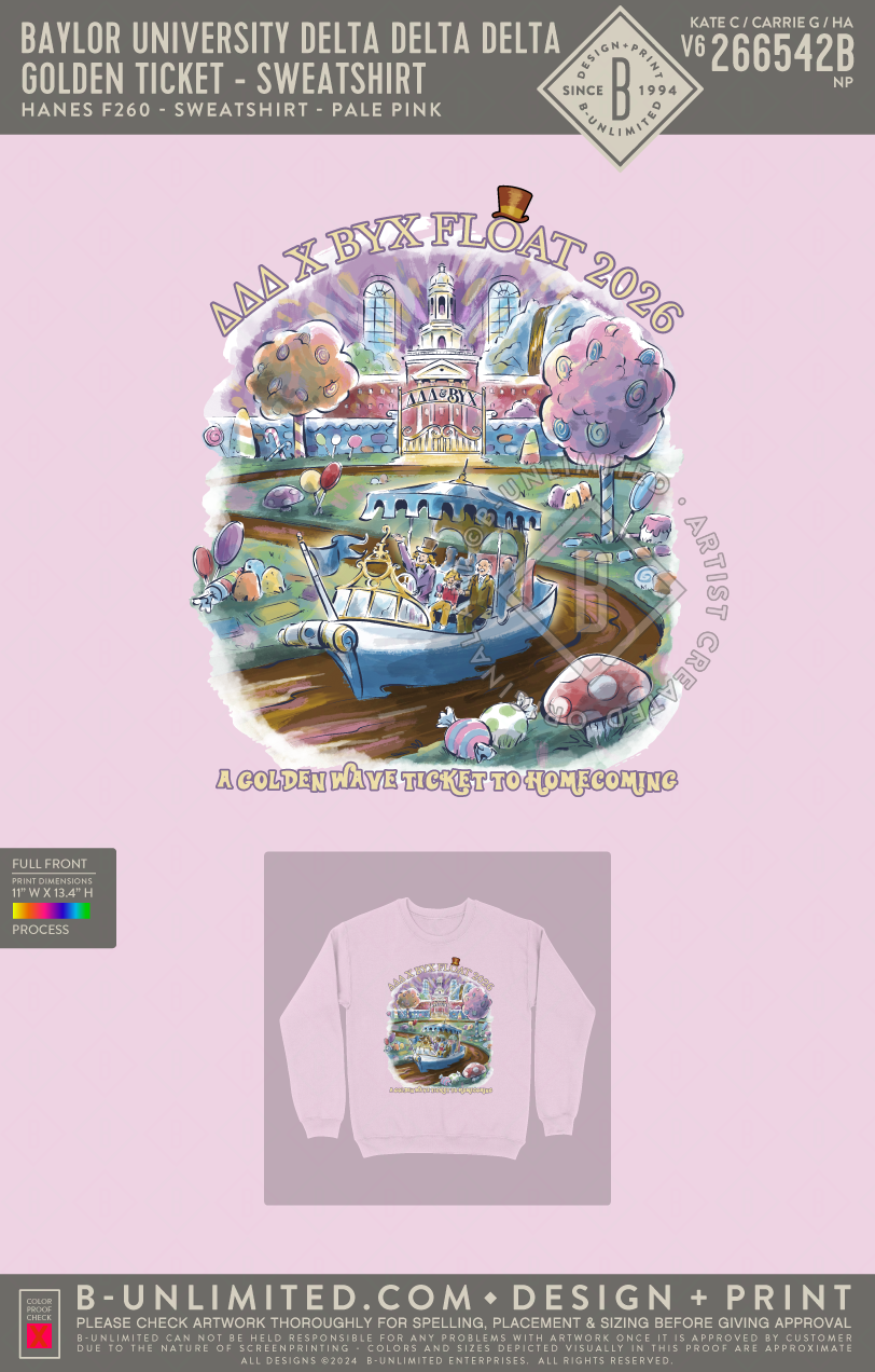 Beta Upsilon Chi Iota Chapter - Golden Ticket - Sweatshirt - Hanes - F260 - Sweatshirt - Pale Pink
