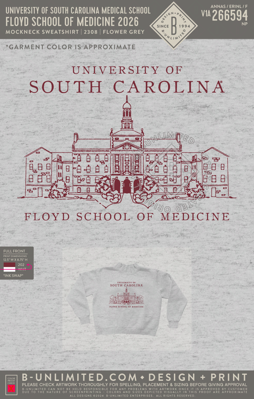 University of South Carolina Medical School - Floyd School of Medicine 2026 - Tap Stitch - WW0004-P001-V2 - Mockneck Crewneck Sweatshirt - Flower Grey