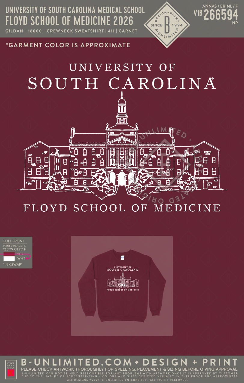 University of South Carolina Medical School - Floyd School of Medicine 2026 - Gildan - 18000 - Crewneck Sweatshirt - Garnet