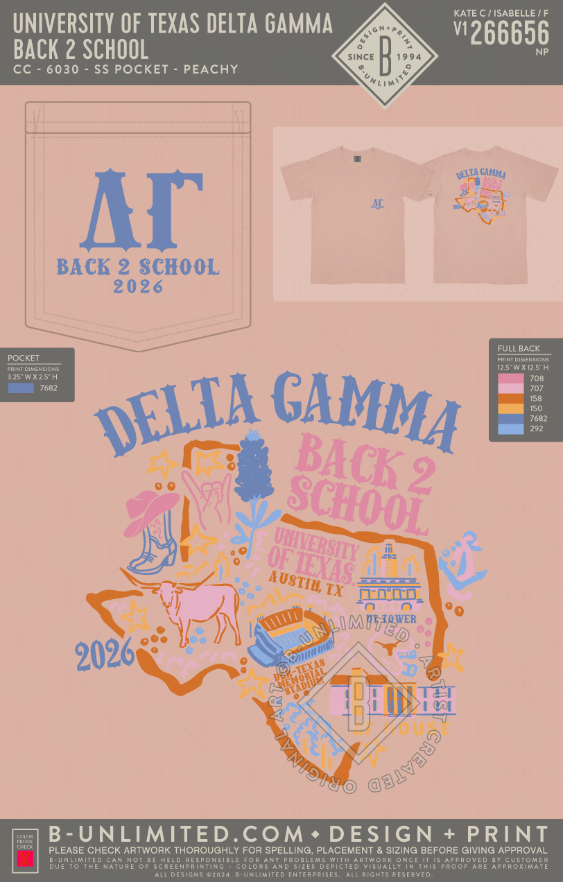 University of Texas Delta Gamma - Back 2 School - CC - 6030 - SS Pocket - Peachy