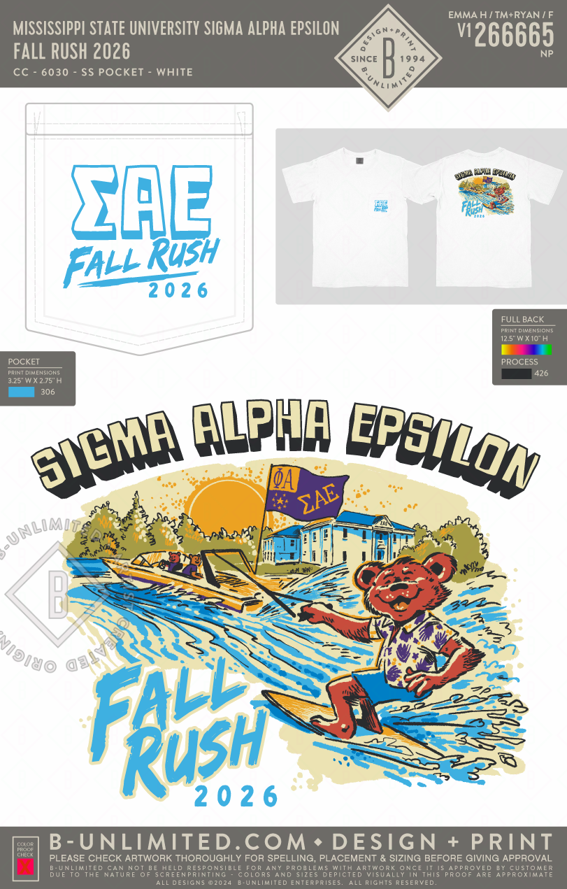 Mississippi State University Sigma Alpha Epsilon - Fall Rush 2026 - CC - 6030 - SS Pocket - White