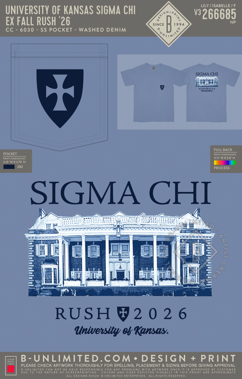 University of Kansas Sigma Chi - EX Fall Rush '26 - CC - 6030 - SS Pocket - Washed Denim