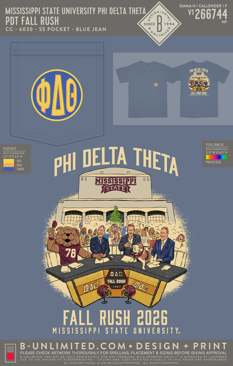 Mississippi State University Phi Delta Theta - PDT Fall Rush - CC - 6030 - SS Pocket - Blue Jean
