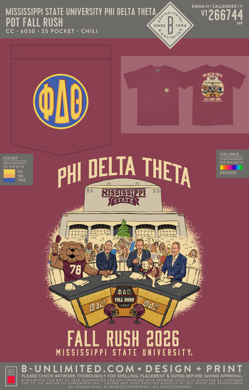 Mississippi State University Phi Delta Theta - PDT Fall Rush - CC - 6030 - SS Pocket - Chili