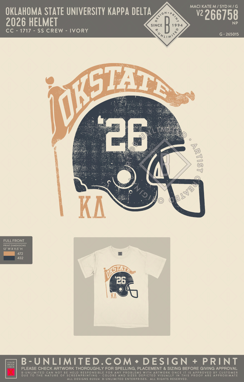 Oklahoma State University Kappa Delta - 2026 Helmet - CC - 1717 - SS Crew - Ivory