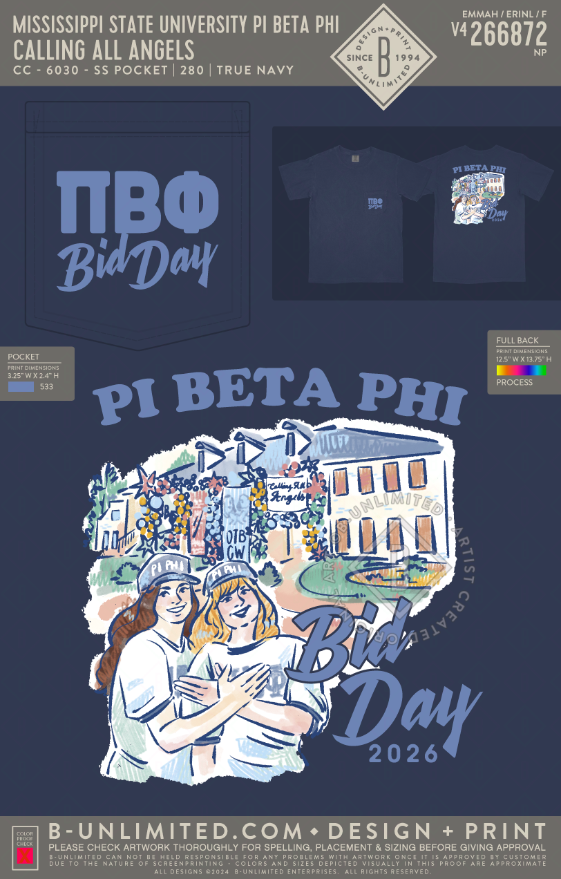 Mississippi State University Pi Beta Phi - Bid Day - Calling All Angels - CC - 6030 - SS Pocket - True Navy