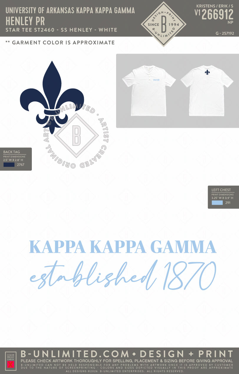 University of Arkansas Kappa Kappa Gamma - Henley PR - Star Tee - ST2460 - SS Henley - White