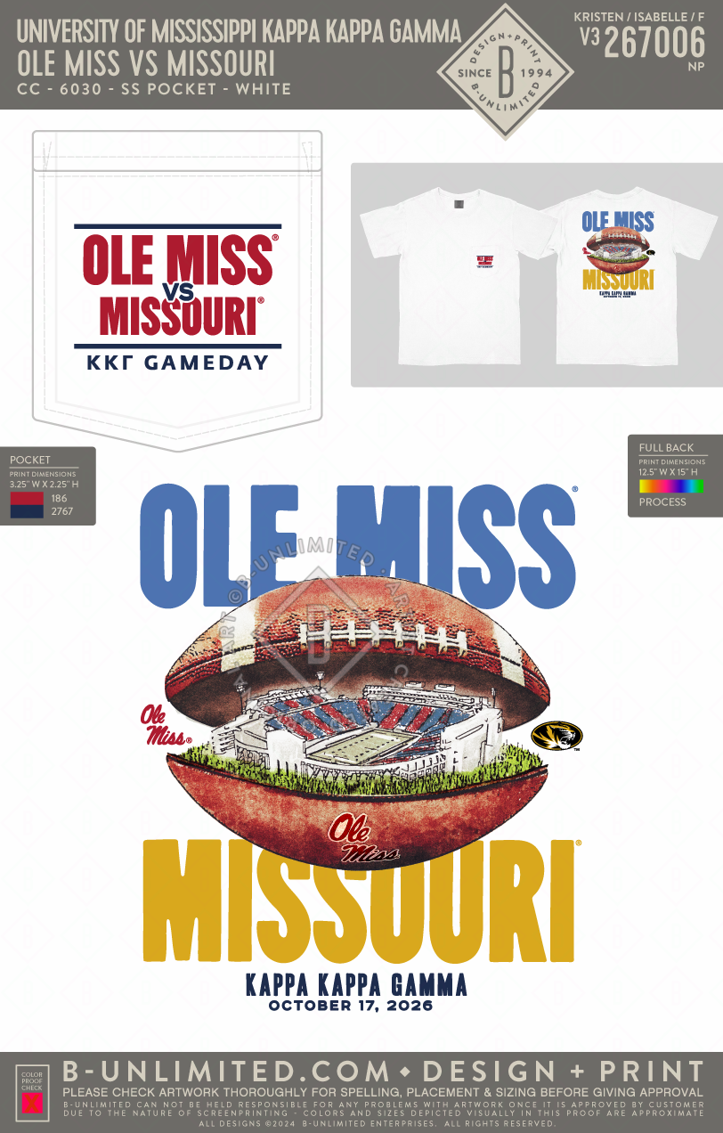 University of Mississippi Kappa Kappa Gamma - Ole Miss vs Missouri - CC - 6030 - SS Pocket - White
