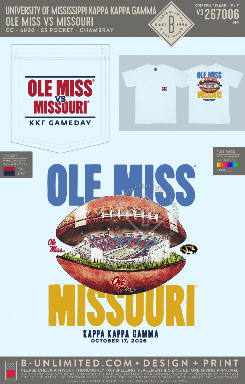 University of Mississippi Kappa Kappa Gamma - Ole Miss vs Missouri - CC - 6030 - SS Pocket - Chambray