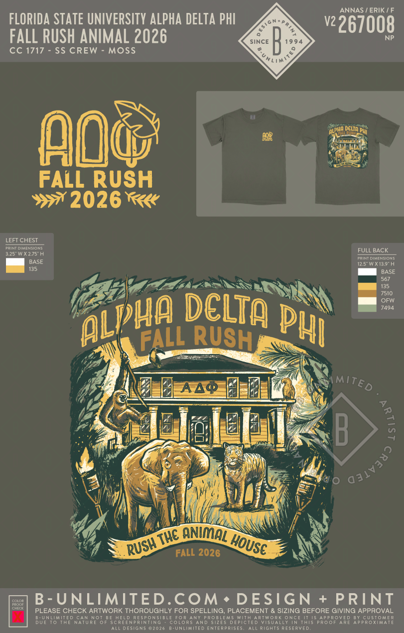 Florida State University Alpha Delta Phi - Fall Rush Animal 2026 - CC - 1717 - SS Crew - Moss