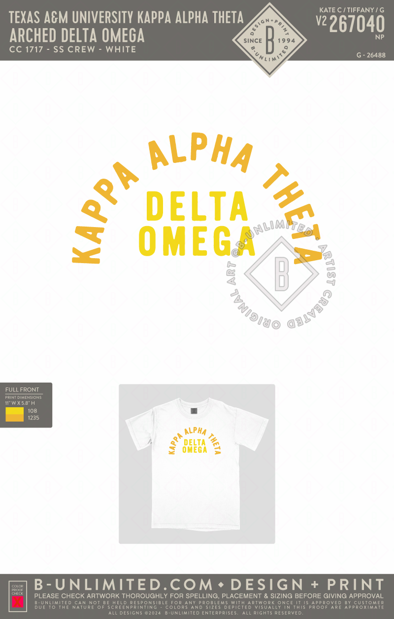 Texas A&M University Kappa Alpha Theta - Arched Delta Omega - CC - 1717 - SS Crew - White