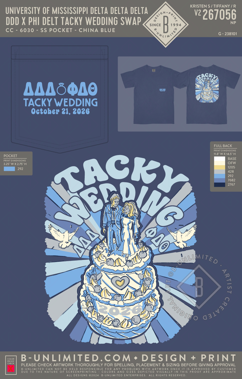 University of Mississippi Delta Delta Delta - DDD x Phi Delt Tacky Wedding Swap - CC - 6030 - SS Pocket - China Blue