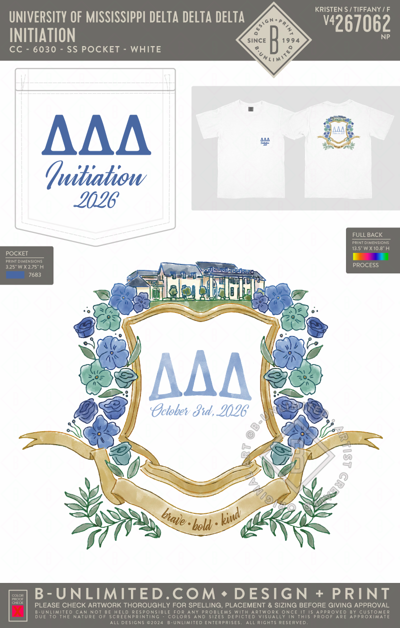 University of Mississippi Delta Delta Delta - Initiation - CC - 6030 - SS Pocket - White