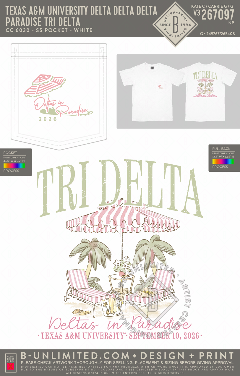 Texas A&M University Delta Delta Delta - Paradise Tri Delta - CC - 6030 - SS Pocket - White