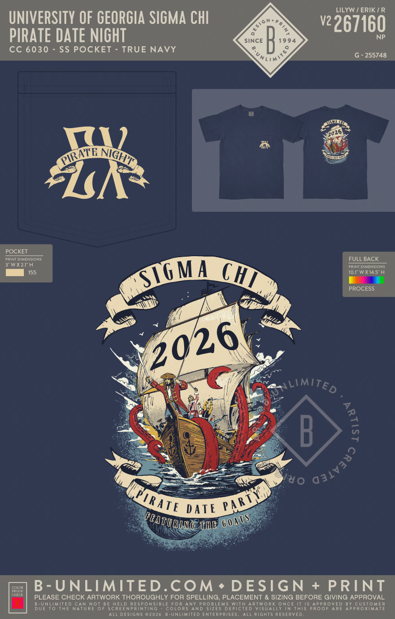 University of Georgia Sigma Chi - Pirate Date Night - CC - 6030 - SS Pocket - True Navy