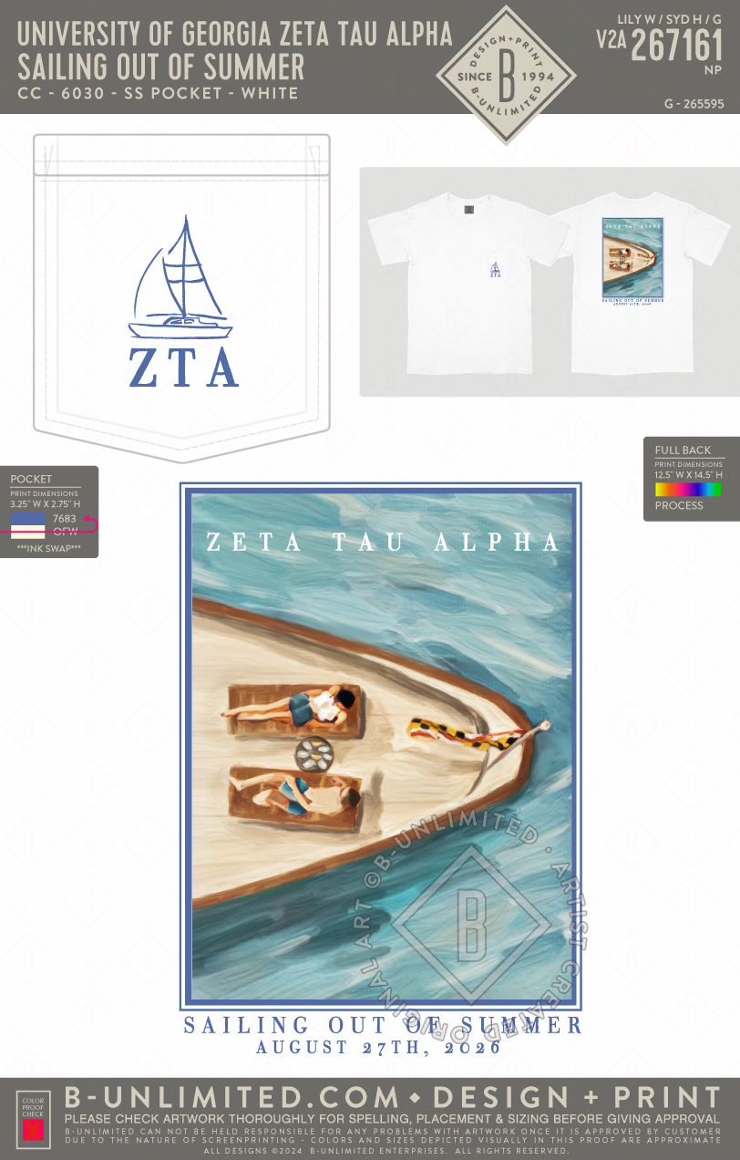 University of Georgia Zeta Tau Alpha - Sailing out of Summer - CC - 6030 - SS Pocket - White