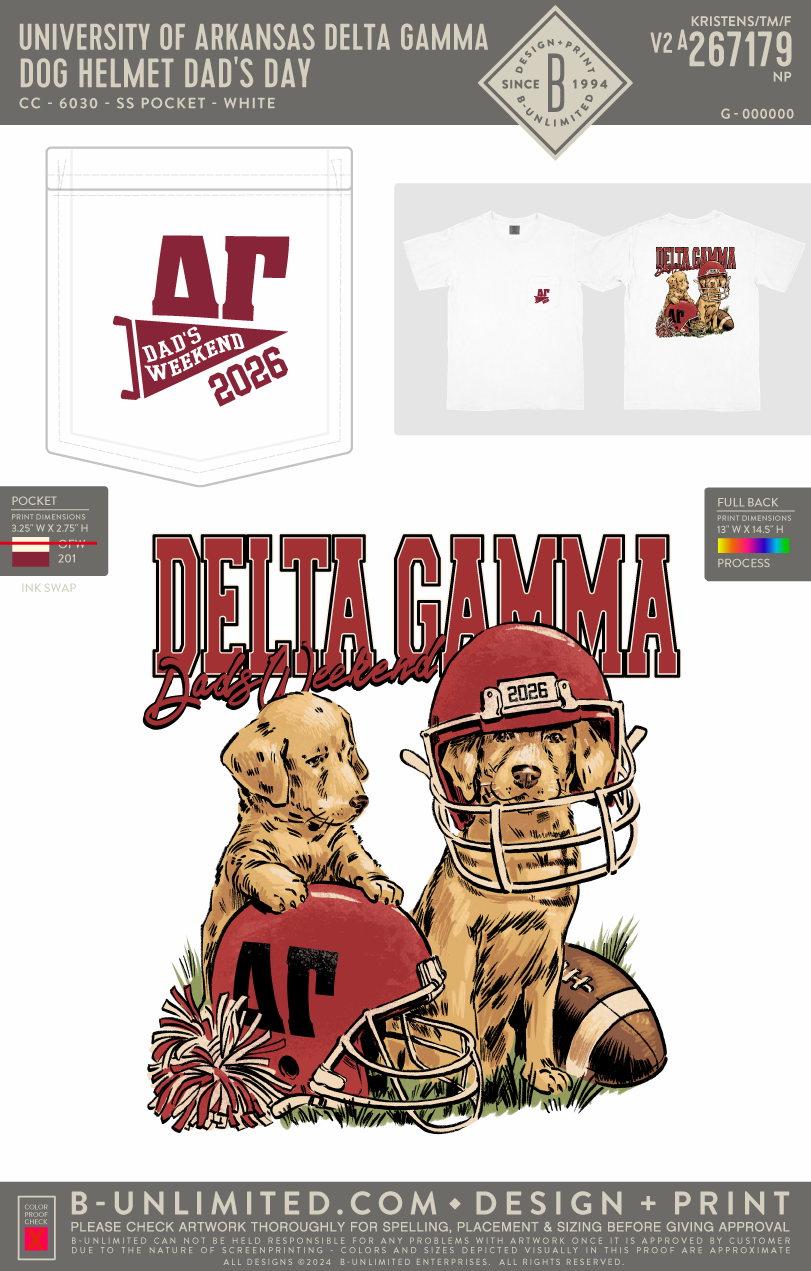 University of Arkansas Delta Gamma - Dog Helmet Dad's Day - CC - 6030 - SS Pocket - White