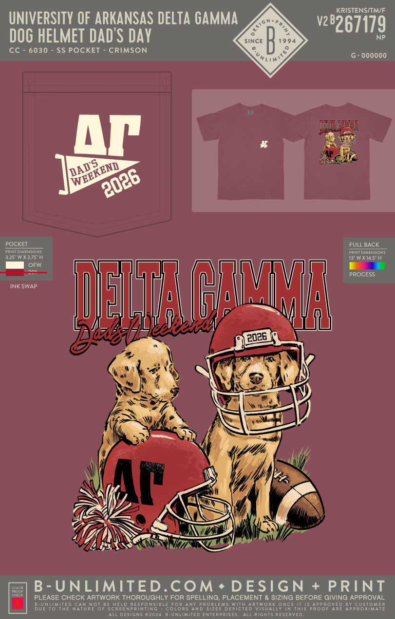 University of Arkansas Delta Gamma - Dog Helmet Dad's Day - CC - 6030 - SS Pocket - Crimson