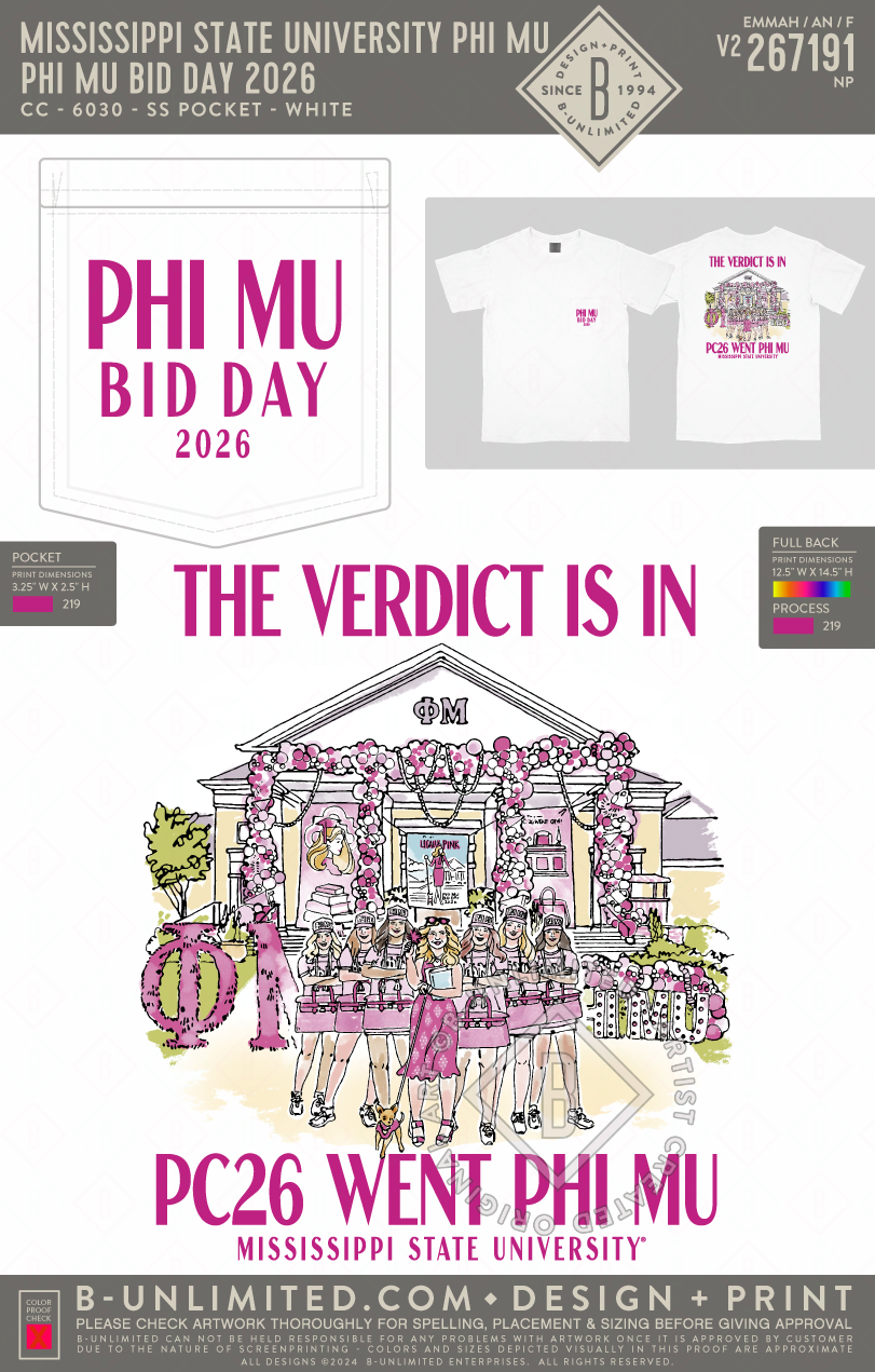 Mississippi State University Phi Mu - Phi Mu Bid Day 2026 - CC - 6030 - SS Pocket - White