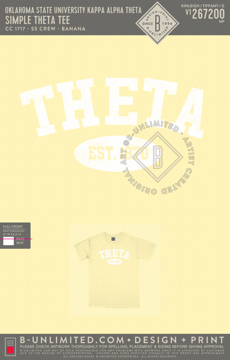 Oklahoma State University Kappa Alpha Theta - Simple Theta Tee - CC - 1717 - SS Crew - Banana