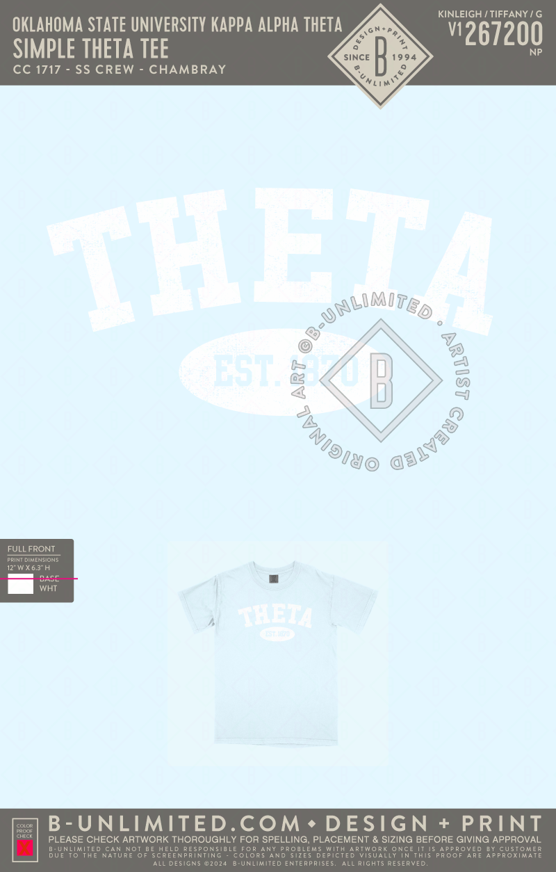 Oklahoma State University Kappa Alpha Theta - Simple Theta Tee - CC - 1717 - SS Crew - Chambray