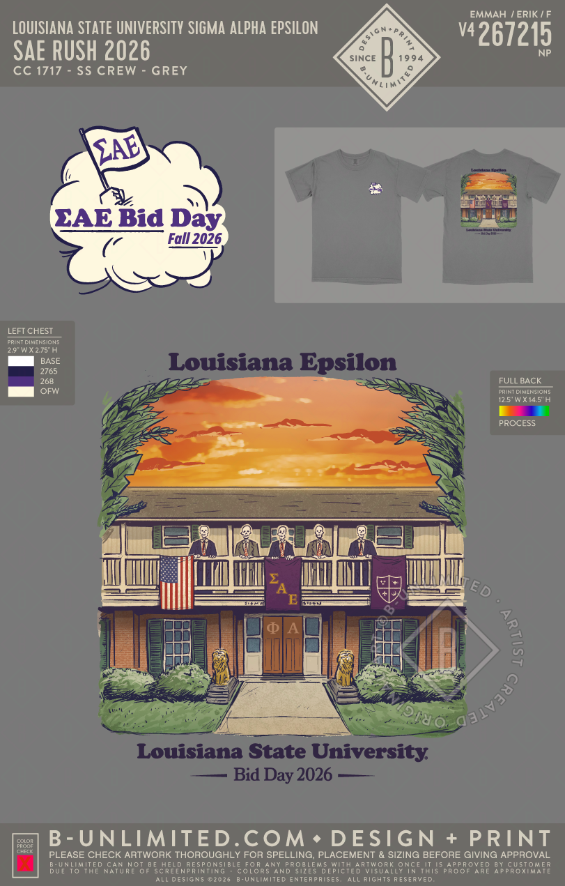 Louisiana State University Sigma Alpha Epsilon - SAE Rush 2026 - CC - 1717 - SS Crew - Grey