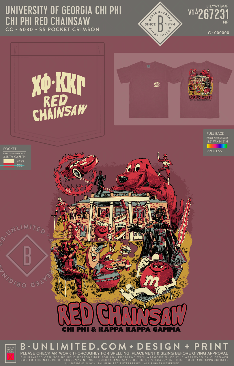 UGA Chi Phi - Chi Phi Red Chainsaw - CC - 6030 - SS Pocket - Crimson