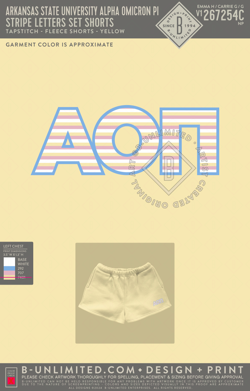Arkansas State University Alpha Omicron Pi - Stripe Letters Set SHORTS - Tap Stitch - WK0004-P001-V2 - Shorts - Yellow