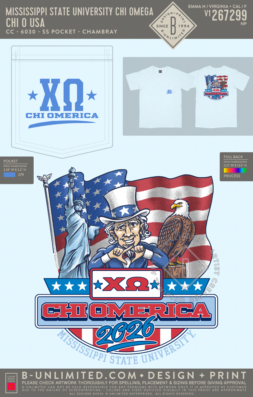 Mississippi State University Chi Omega - Chi O USA - CC - 6030 - SS Pocket - Chambray