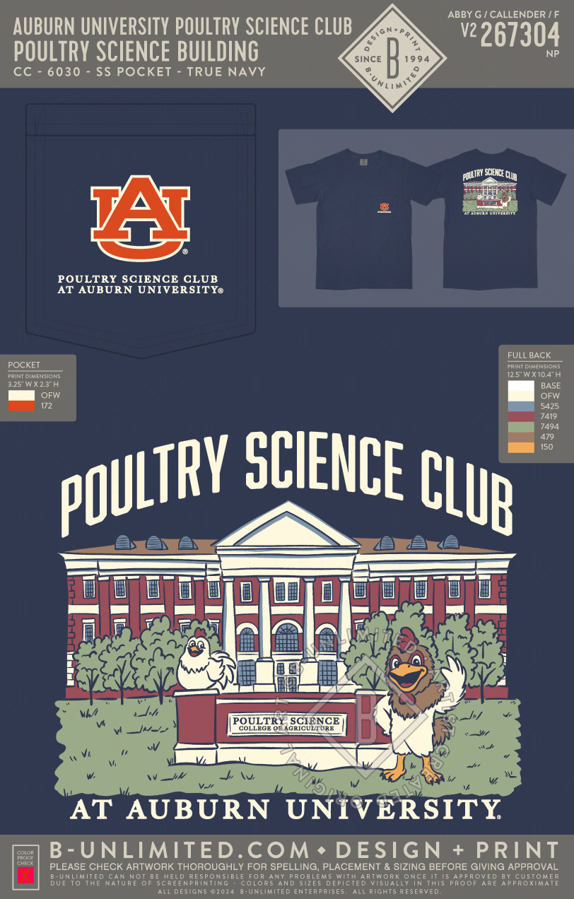Auburn University Poultry Science Club - Poultry Science Building - CC - 6030 - SS Pocket - True Navy