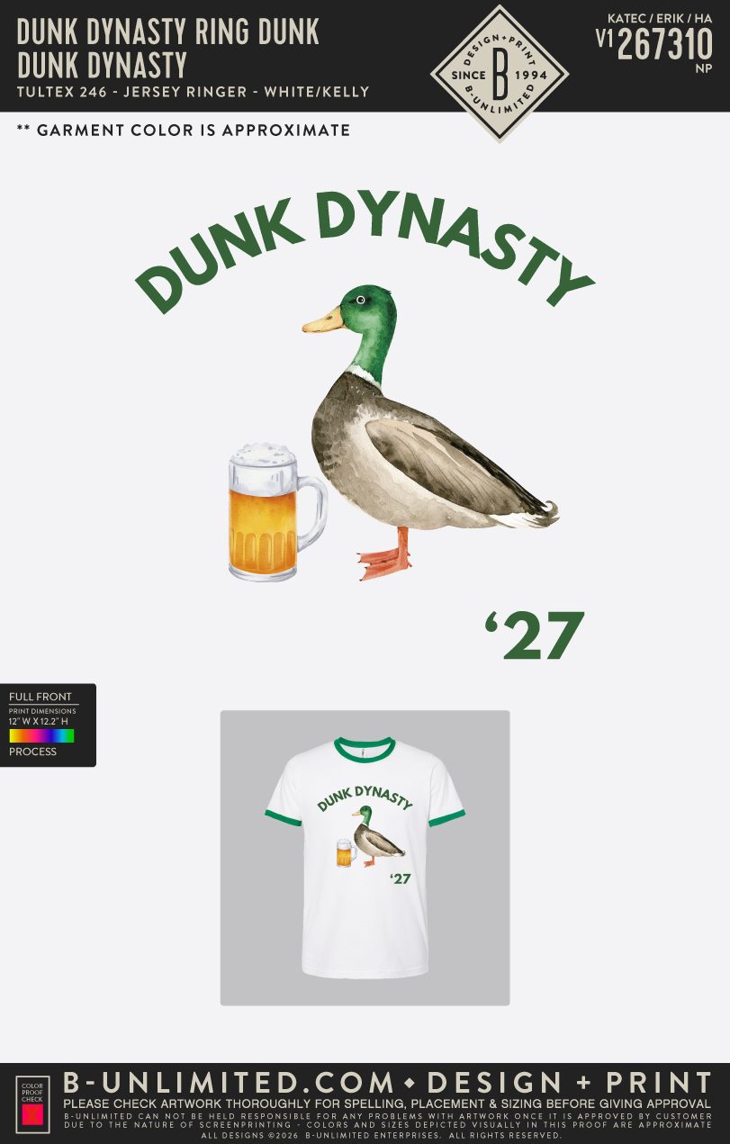 Dunk Dynasty Ring Dunk - Dunk Dynasty - Tultex - 246 - Unisex Fine Jersey Ringer T-Shirt - White/Kelly