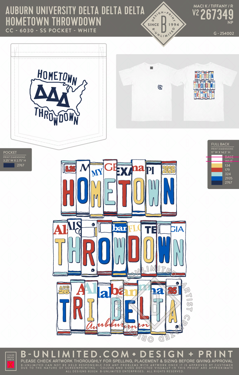 Auburn University Delta Delta Delta - Hometown Throwdown - CC - 6030 - SS Pocket - White