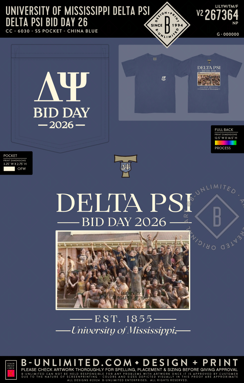 University of Mississippi Delta Psi - Delta Psi Bid Day 26 - CC - 6030 - SS Pocket - China Blue