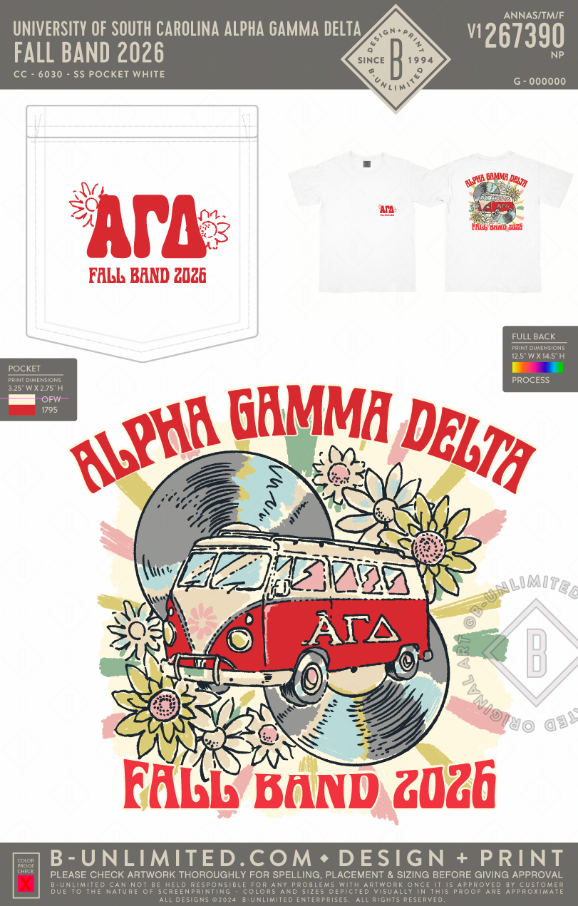 University of South Carolina Alpha Gamma Delta - Fall Band 2026 - CC - 6030 - SS Pocket - White